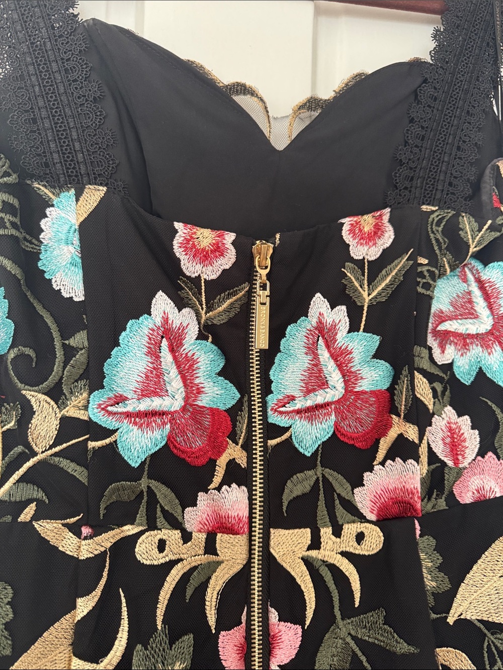 Bronx and Banco Black Midi Dress with Multicolor Floral Embroidery - Picture 6 of 10